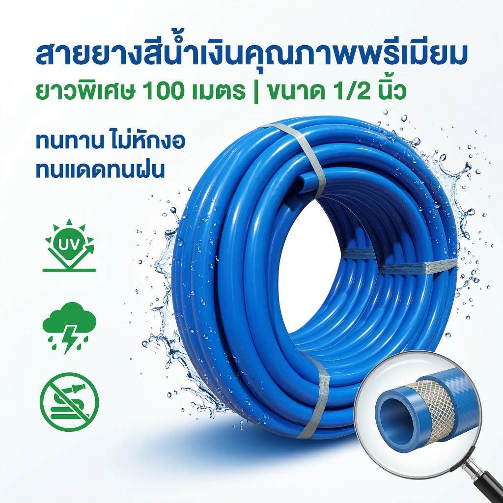 สายยาง 4 หุน 100 เมตร สีน้ำเงิน สายยางรดน้ำต้นไม้ สายยางล้างรถ ราคาโรงงาน คุณภาพดีเยี่ยม