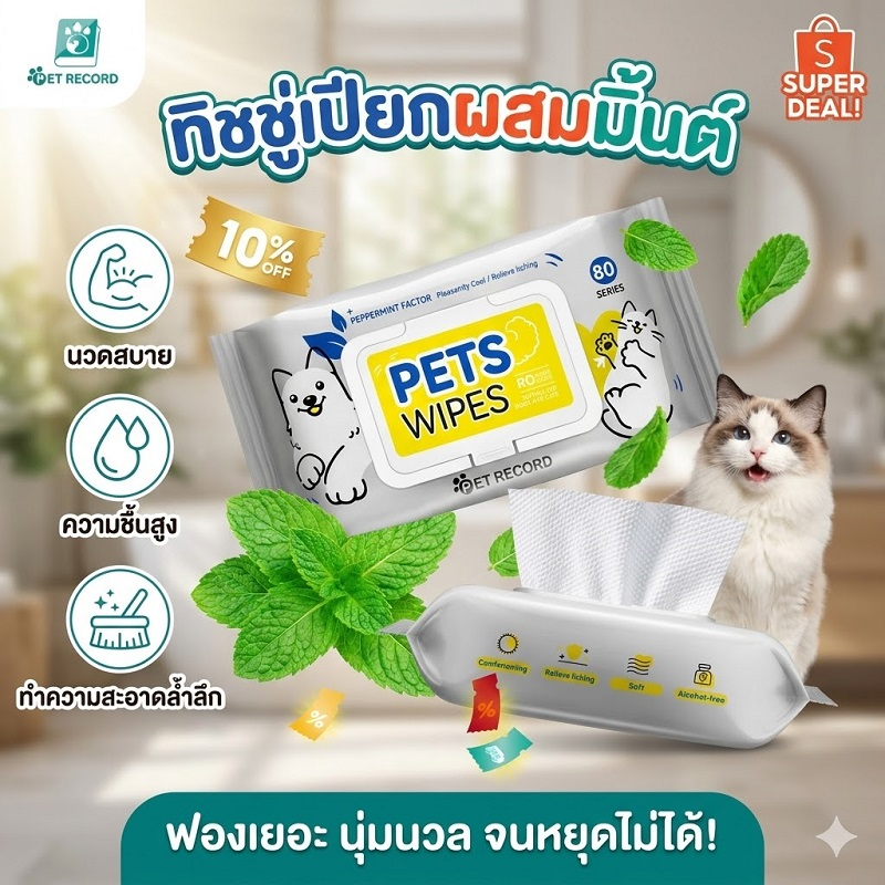 ทิชชู่ ทิชชู่เปียก ทิชชู่เปียก1ห่อ80แผ่น ทิชชู่เปียกพกพา ของใช้สัตว์เลี้ยงของใช้แมวทาสหมาทาสแมว