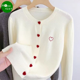 MQzz4289 เสื้อคาร์ดิแกนถัก เสื้อสเวตเตอร์ผู้หญิง ปักหัวใจ กระดุมหัวใจ สาวอวบใส่ได้ (36-44 นิ้ว) Freesize