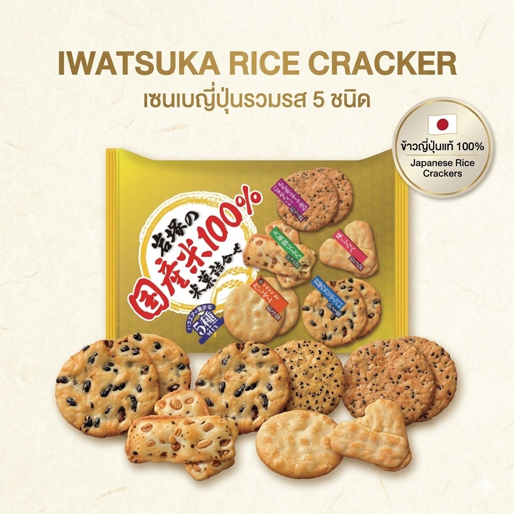 Iwatsuka Rice Cracker Assortment เซนเบญี่ปุ่นรวมรส 5 ชนิด ข้าวเกรียบญี่ปุ่น Senbei ขนมญี่ปุ่นนำเข้า ข้าวญี่ปุ่นแท้ 100%