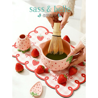 ✨🍓🍋ถ้วยชงมัทฉะลายสตอเบอรี่ แบบแม่ชม set 7ชิ้น สุดคิ้วท์