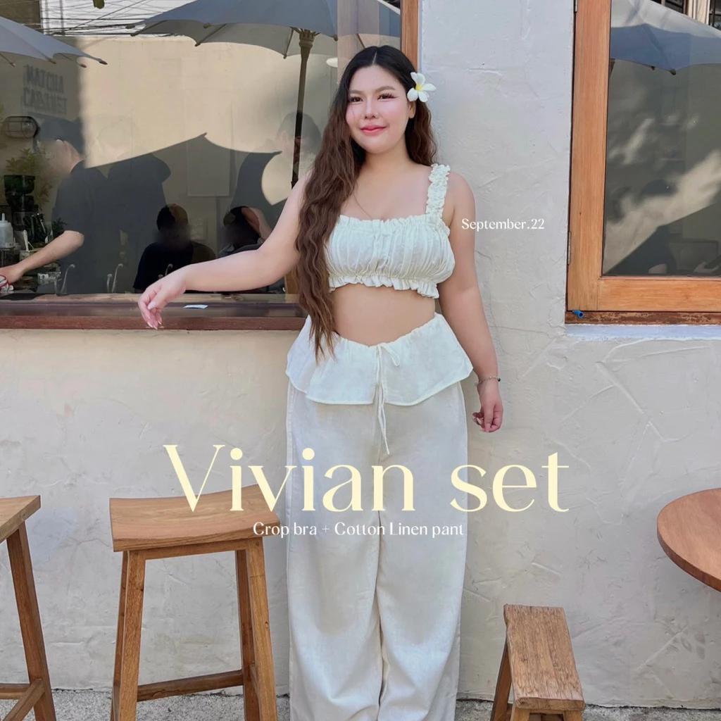 𝗩𝗶𝘃𝗶𝗮𝗻 𝗦𝗲𝘁 🌺: 𝗰𝗿𝗼𝗽𝗯𝗿𝗮 + 𝗽𝗮𝗻𝘁 ชุดเซตไปทะเล ชุดสาวอวบน่ารักๆ