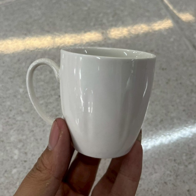 แก้วกาแฟ แก้วดื่มนม แก้วชา แก้วมีหูจับ แก้วลายสีขาวเงา สไตล์ยุโรป แก้วมัคเซรามิค เข้าไมโครเวฟได้