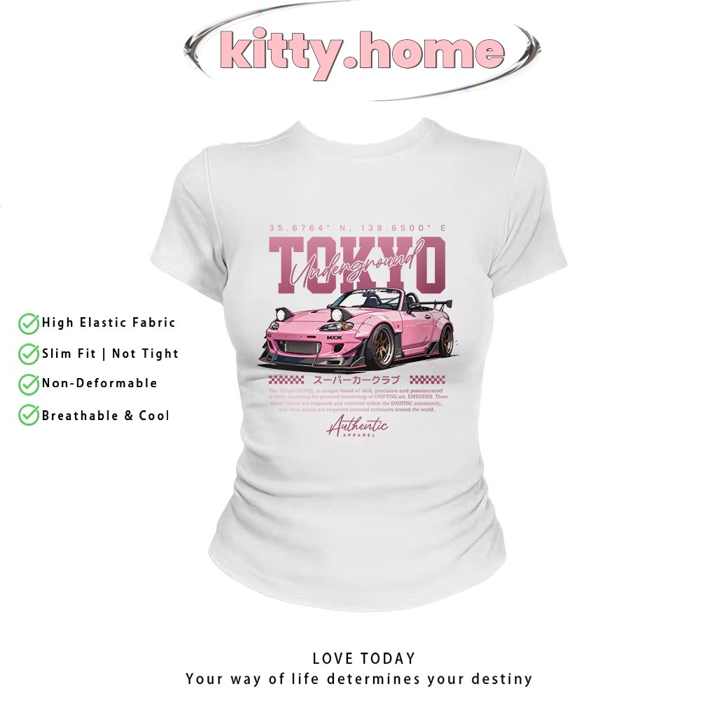 จัดส่งภายใน 24 ชั่วโมง ✨ เสื้อครอปท็อป babytee ลายรถสปอร์ตโตเกียว สไตล์เกาหลี y2k | ตัวผอม | ไซส์ M-4XL