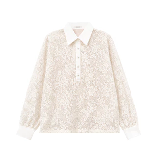 ÉTOILE BNK MILLIE POLO เสื้อโปโล ผ้าลูกไม้สุดคิ้วท์ แต่งดีเทลกระดุมโบว์ จั้มพ์ปลายแขน ขนาด Oversize
