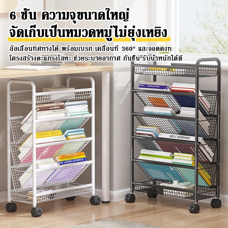 ชั้นวางของสำหรับเด็ก ชั้นวางหนังสือแบบลื่อนที่ ข้างโต๊ะเรียน จัดเก็บหนังสือและของใช้