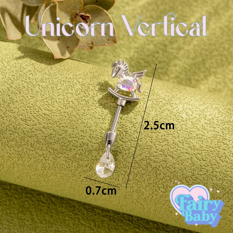 Fairybaby จิว Unicorn Vertical ( 1 ชิ้น ) จิวแป้นแบน helix จิวตุ้มหู ทรงยาว ม้ายูนิคอร์น น่ารัก จิวแนวตั้ง  (J3-179)