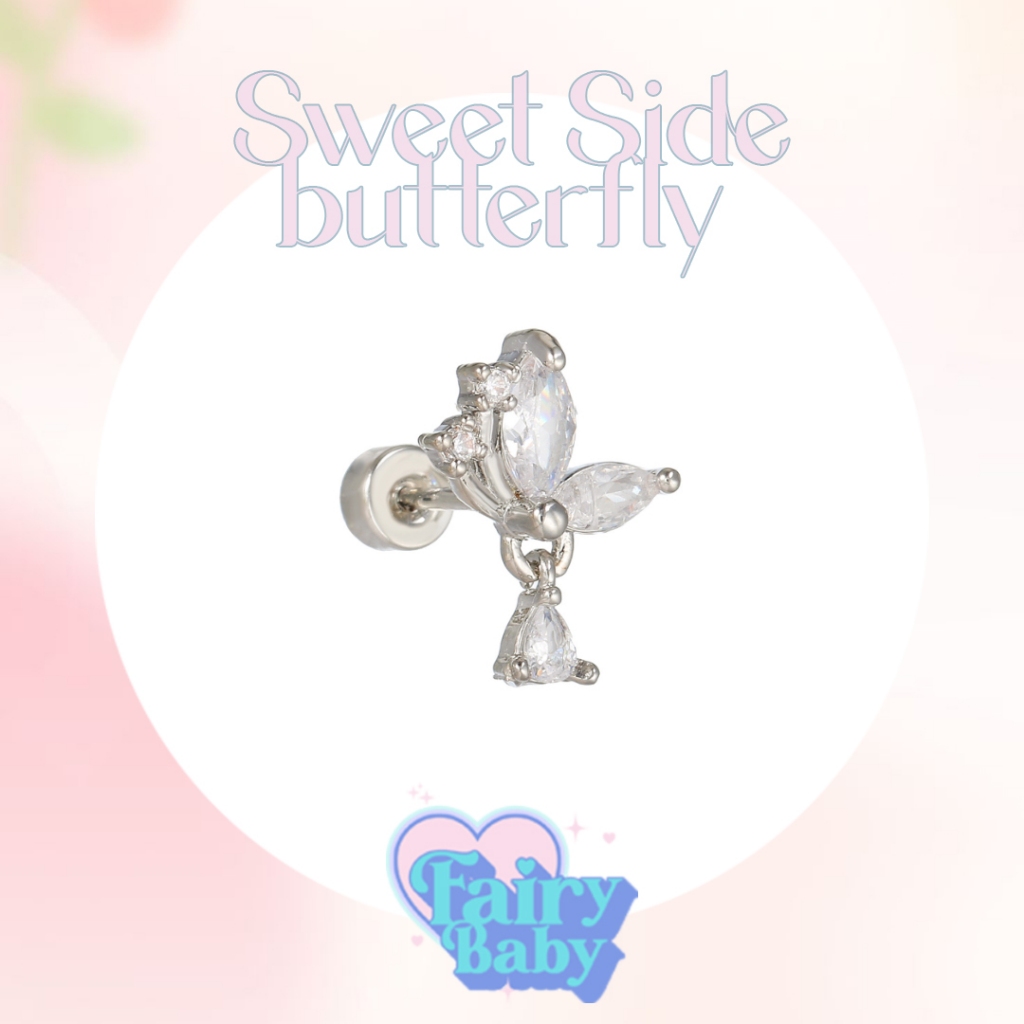Fairybaby จิว Sweet Side Butterfly ( 1 ชิ้น ) แป้นแบน จิวตุ้มหู จิวหู ผีเสื้อ ปีกผีเสื้อ ตุ้งติ้ง ยาว 6 mm (J1-160)