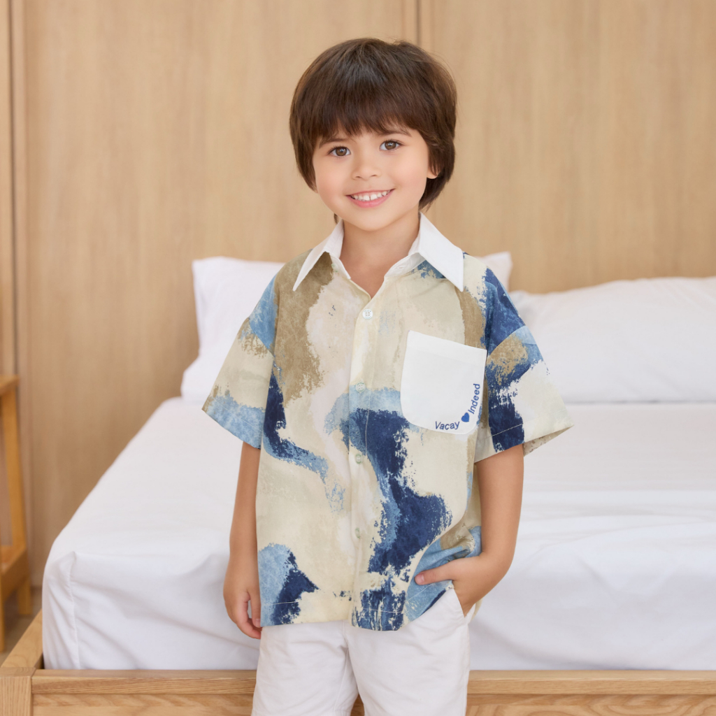 VACAY INDEED / Mini Diddy Shirt ลาย Ocean Canvas เสื้อเชิ้ตเด็กผู้ชาย พร้อมส่ง