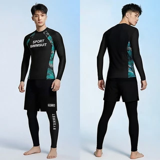 ชุดว่ายน้ำ เซ็ต 3 ชิ้น ผู้ชาย ชุดว่ายน้ำแขนยาว เสื้อแขนยาว+กางเกงขาสั้น+กางเกงขายาว กันUV 50-85KG