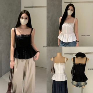 (พร้อมส่ง) เสื้อสายเดี่ยวคอเหลี่ยมแต่งลูกไม้รุ่น 8676 TAG WG…