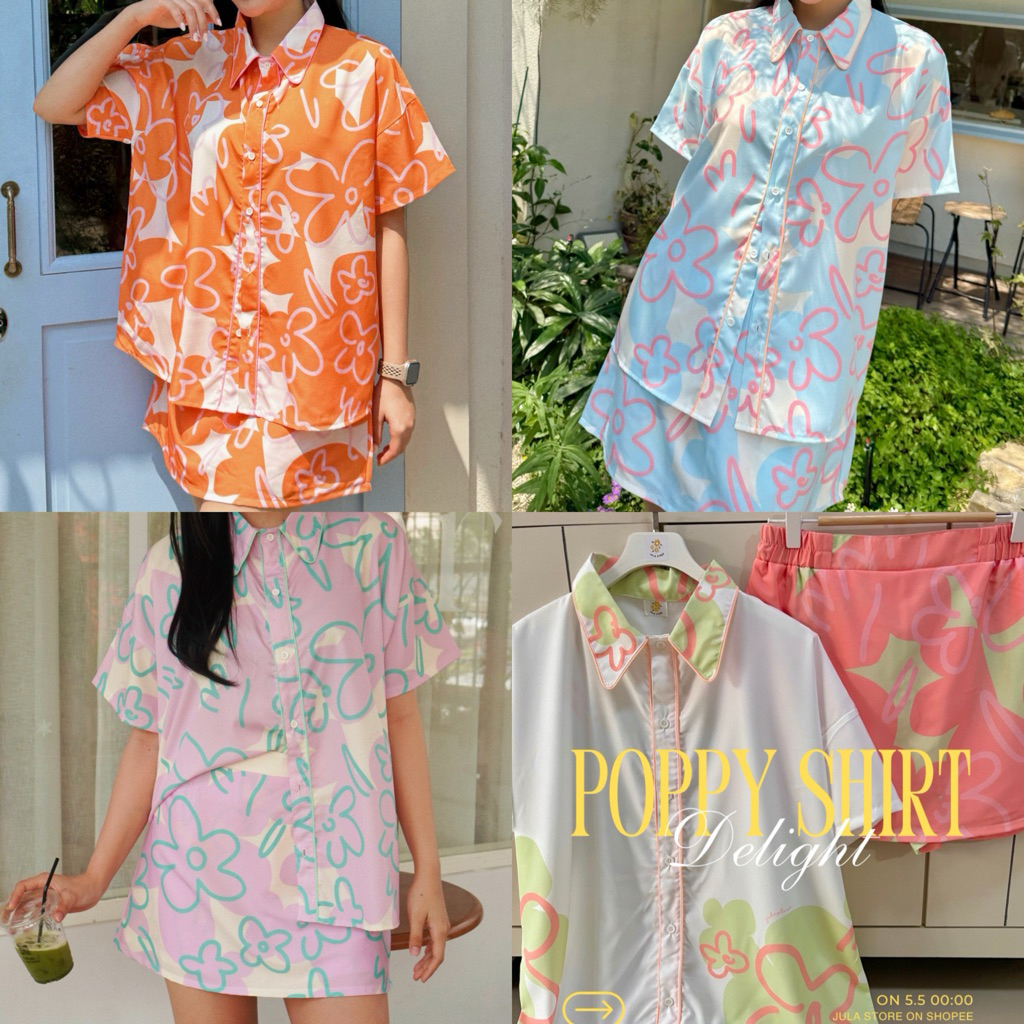 พร้อมส่ง✨💘Poppy shirt Delight เสื้อเชิ้ตพิมพ์ลาย 📌กดแยกชิ้นนะคะ‼️