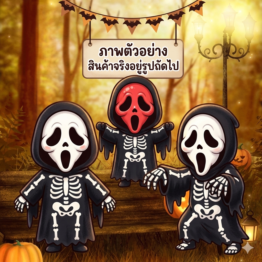 ชุดหวีดสยองพร้อมหน้ากาก (Scream Set) ชุดโครงกระดูกคอสเพลย์ผีฮาโลวีน สำหรับผู้ใหญ่