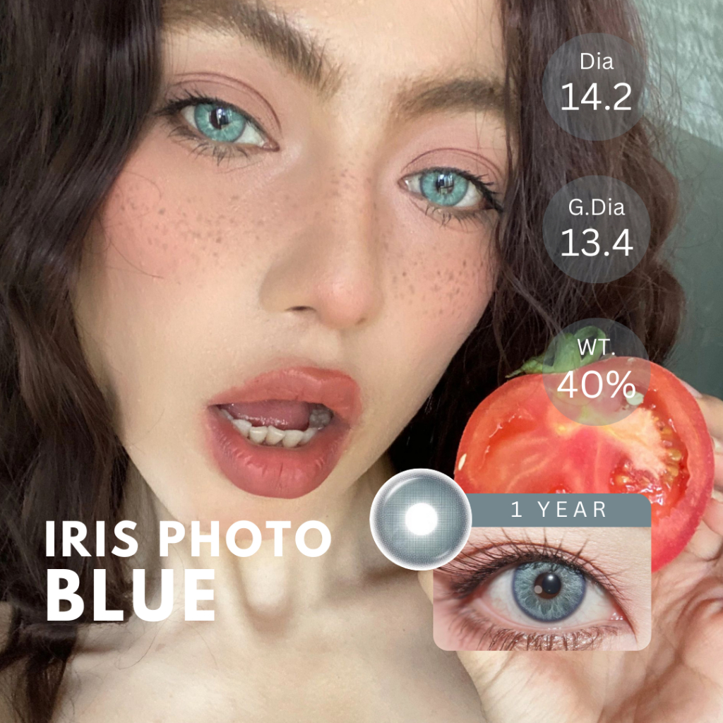 (ทักสอบถามสต็อกก่อนกดสั่ง) คอนแทคเลนส์รุ่น Iris Photo สี Blue | Dia 14.2 | 📦ค่าสายตา 0.00 จัดส่งภายใ