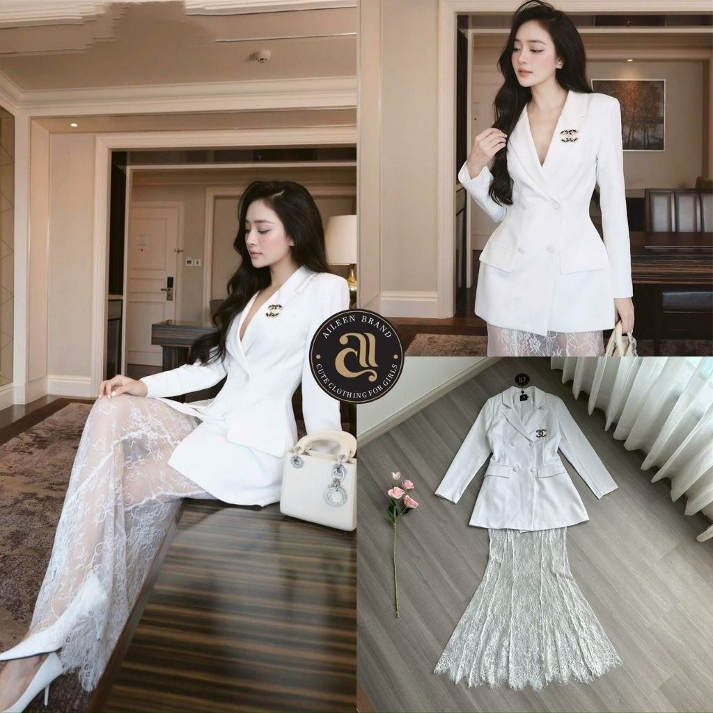 Aileen มินิเดรสสูทคอปกใหญ่สีดำตกแต่งกระดุมหน้า มีกระเป๋าหน้าใช้งานได้จริง