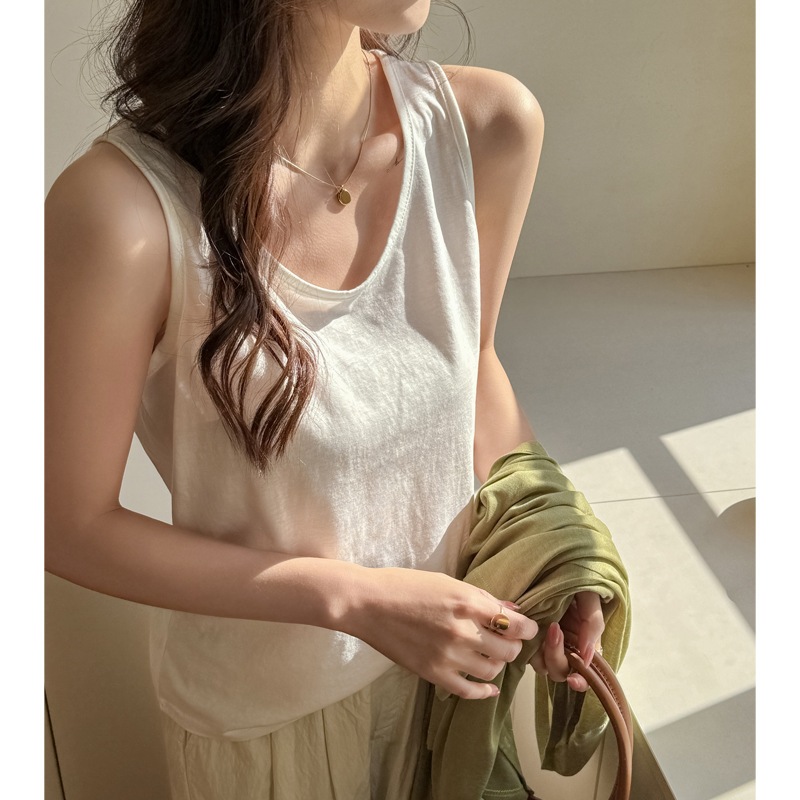 8620 เสื้อกล้ามผู้หญิง แขนกุด คอกลม ทรงหลวม ผ้านุ่ม ระบายอากาศดี ใส่สบาย สไตล์มินิมอล Tank Top