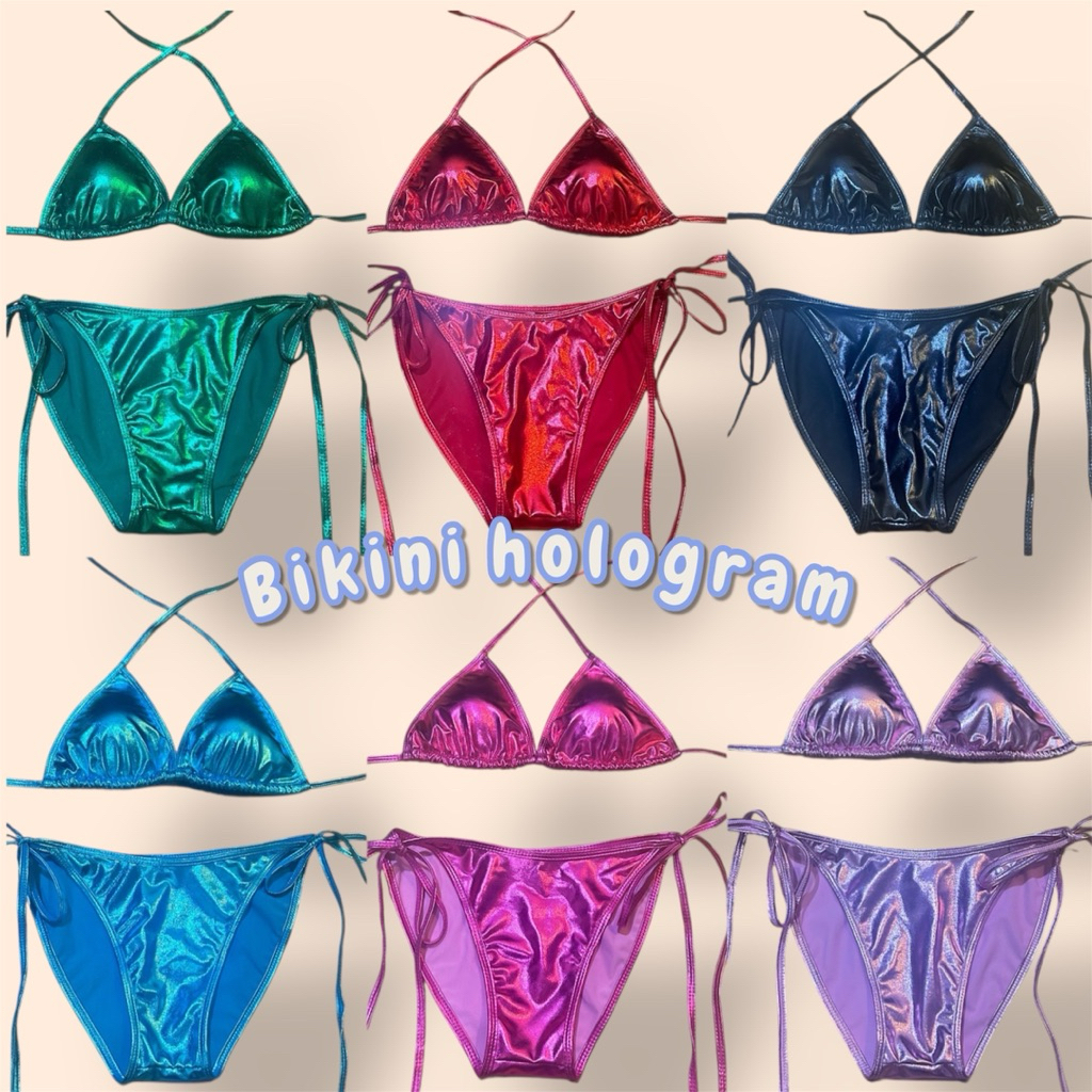 บิกินี่โฮโลแกรม มีฟองน้ำ bikini ผูกคอ พร้อมส่ง