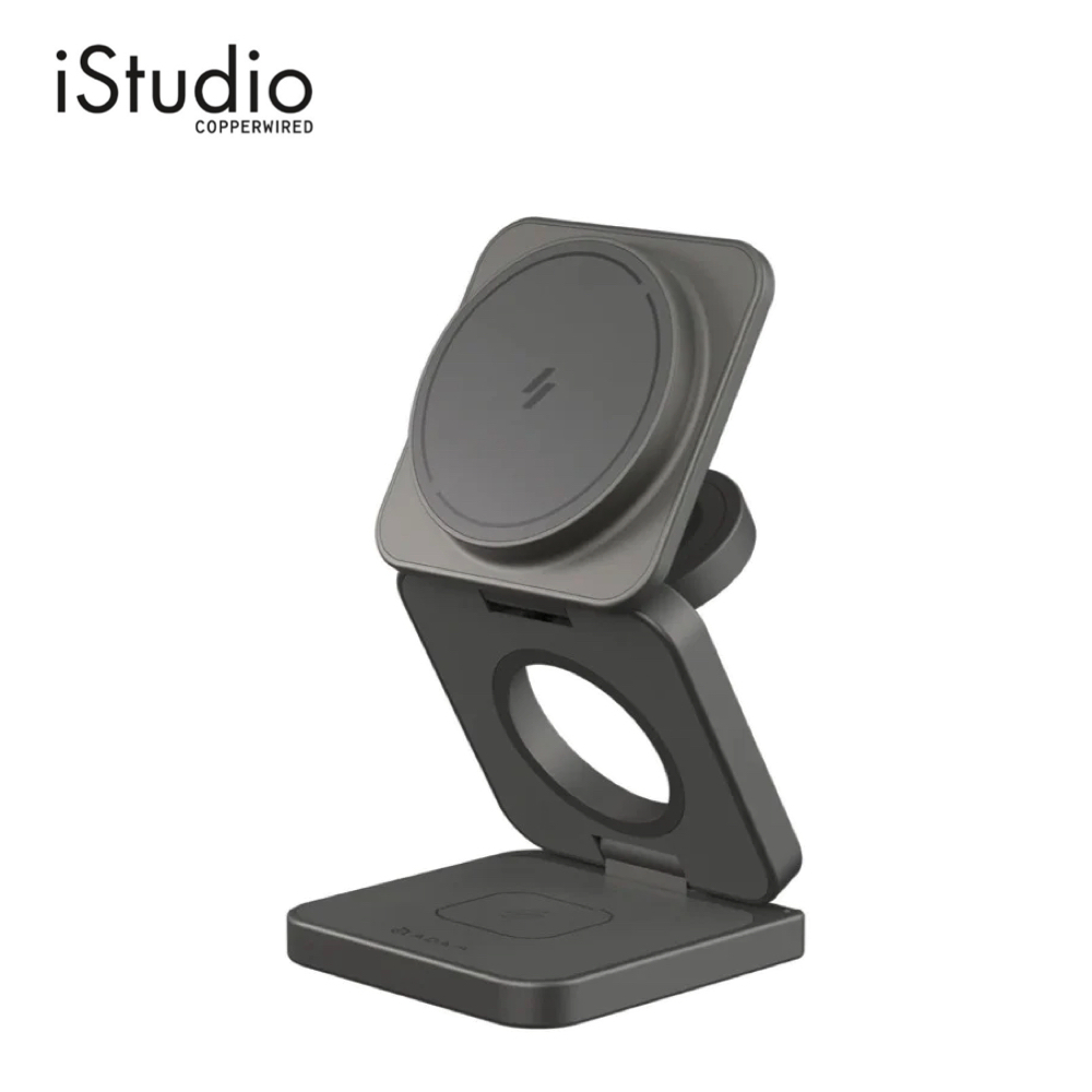 ADAM ELEMENTS แท่นชาร์จไร้สาย Mag 3 Ultra Qi2.2 3-in-1 Foldable กำลังไฟสูงสุด 25W - Gray | iStudio b