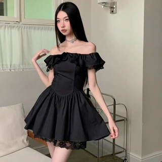 S-4XL【EVIOVIO】 เดรสลูกไม้ระบาย เปิดไหล่ พรางต้นแขน สไตล์เกาหลี สาวอวบ เสื้อผ้าผู้หญิง ชุดใส่ไปทำงาน พร้อมส่งในไทย✨