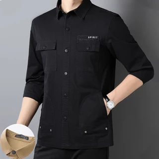 เสื้อเชิ้ตผู้ชายแขนยาว ผ้าคอตตอน ทรงพอดี กระเป๋าคู่ สไตล์ลำลอง ใส่ทำงานหรือเที่ยวได้ หลายสี[COD]