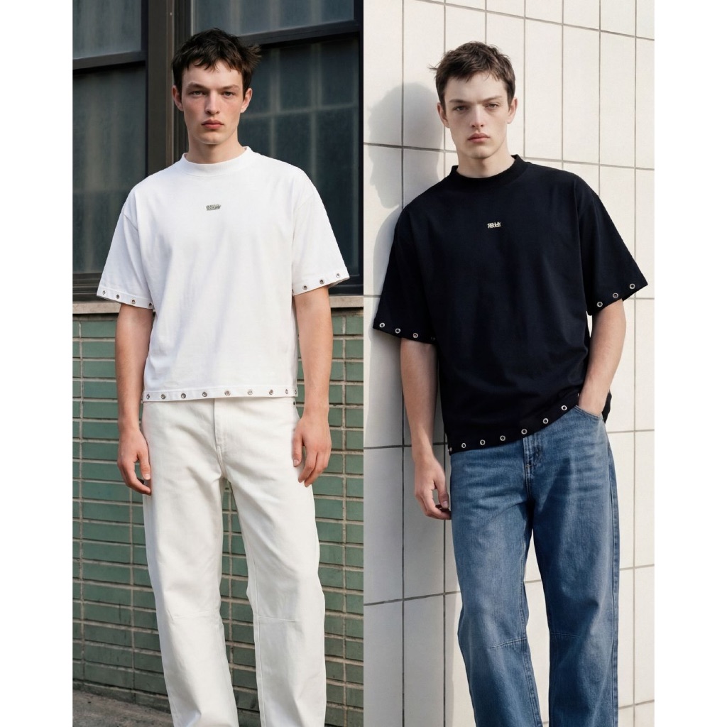 BELLAHOUSE – BURK EYELETS BOXY TEE (2 COLORS) เสื้อยืดทรงบ็อกซี่ตกแต่งดีเทลตาไก่