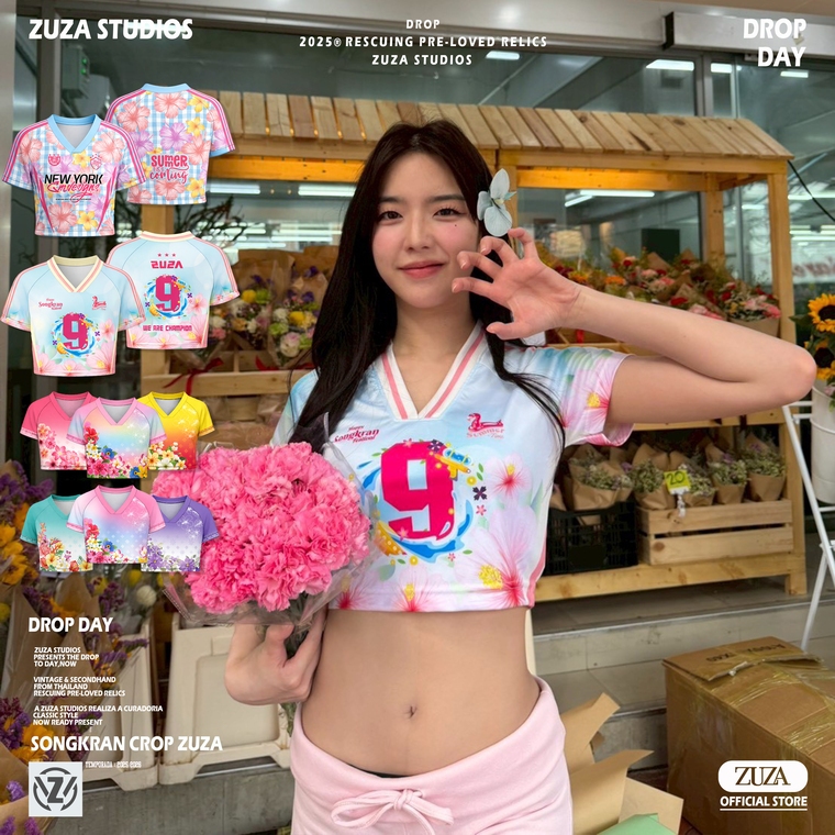 ZUZA - Colorful Floral Crop เสื้อครอป พิมพ์ลายดอกไม้ คัลเลอร์ฟูล แฟชั่นสงกรานต์ แห้งเร็ว โทนสีน่ารัก เนื้อผ้าไมโครฯเรียบ
