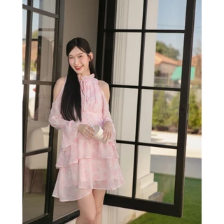 DR0476 LABELLE รุ่น Lunetty Dress เดรสสั้นสีหวานละมุน น่ารักสุดๆ