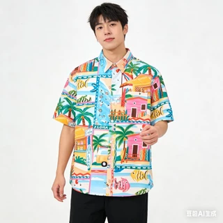 SGH0273 เสื้อฮาวายผู้ชาย ลายทะเล Aloha Summer เสื้อเชิ้ตแขนสั้น ใส่เที่ยวทะเล หล่อเท่ ใส่สบาย