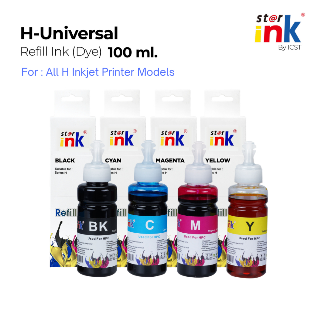 Starink หมึกเติม H Dye ink สำหรับเครื่องปริ้น HP 100 ml. Ink Tank 315, 415, 515, 615, 500, 670, 720,