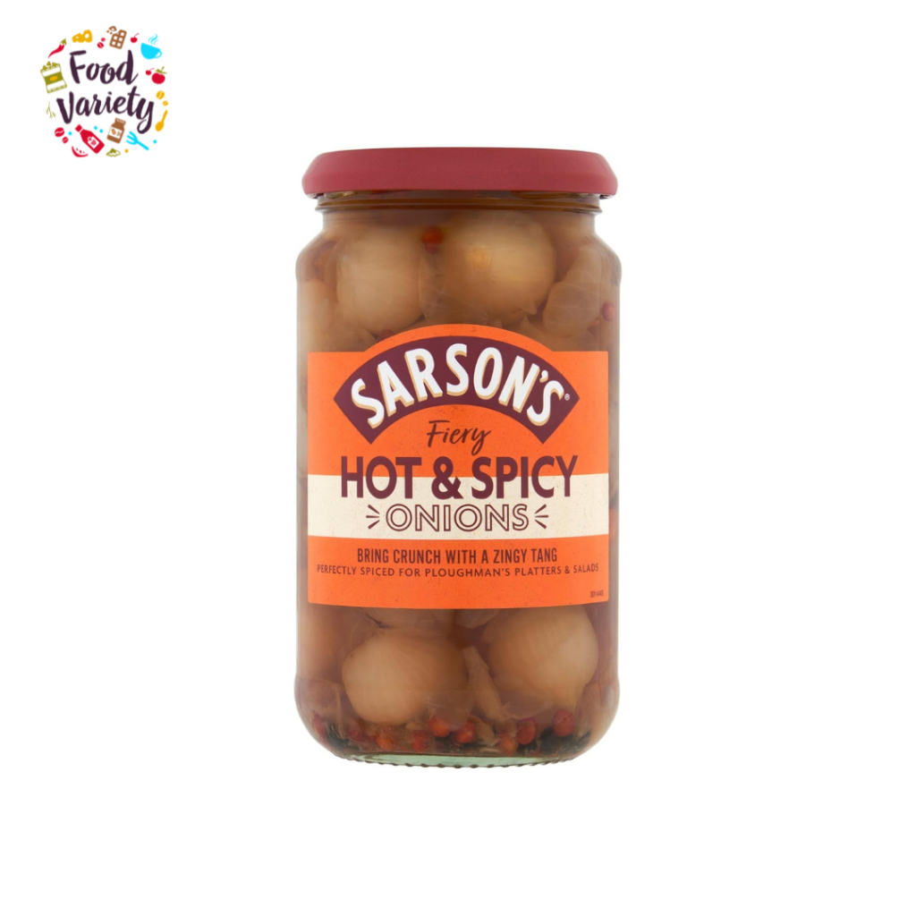 Sarson's Hot & Spicy Silverskin Onions 460g หัวหอมซิลเวอร์สกินรสเผ็ดร้อนของ Sarson ขนาด 460 กรัม