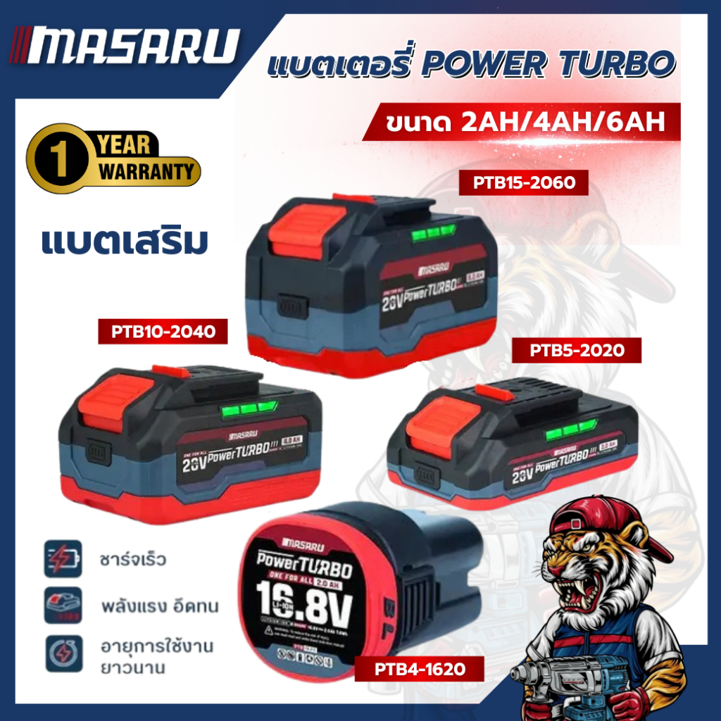 แบตเสริม MASARU  ขนาด 2AH/4AH/6AH แบตเตอรี่ POWER TURBO 20V