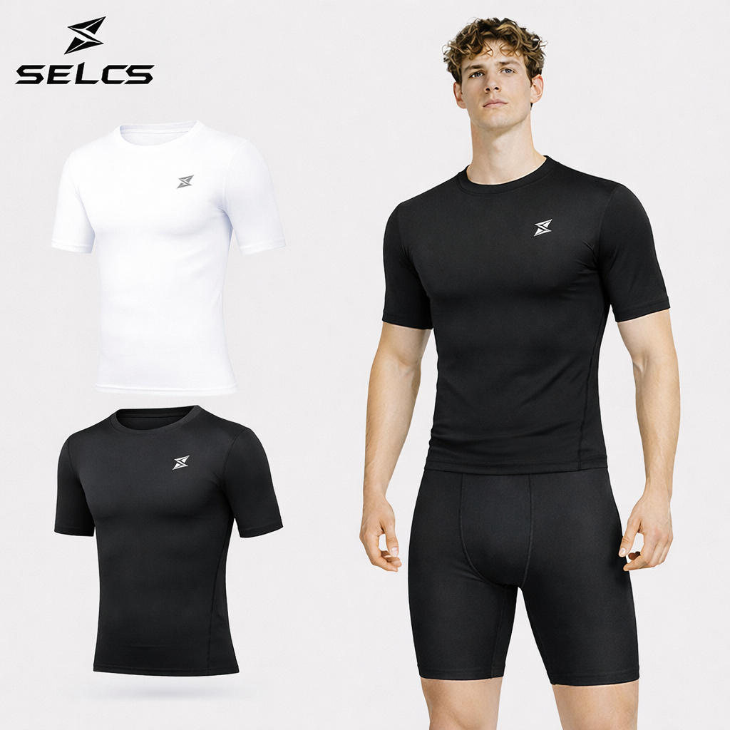 SELCS เสื้อบีบอัดของผู้ชายสำหรับเสื้อกั๊กกีฬาบาสเกตบอลฟิตเนส Drifit ยืดหยุ่นสูงแห้งอย่างรวดเร็ว