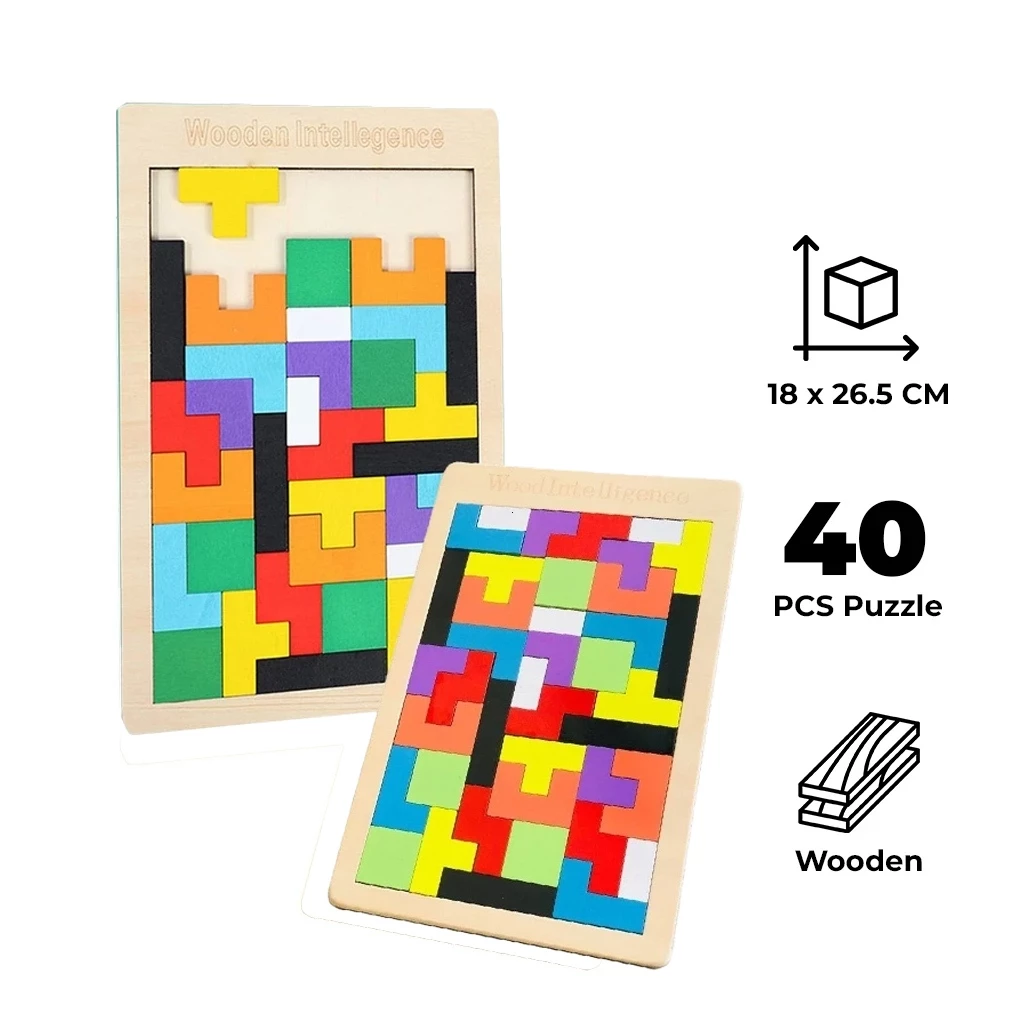 ของเล่นไม้บล็อกอาคาร Tetris ของเล่นไม้ปริศนาเพื่อการศึกษาเบื้องต้นสำหรับเด็กผู้ชายและเด็กผู้หญิง