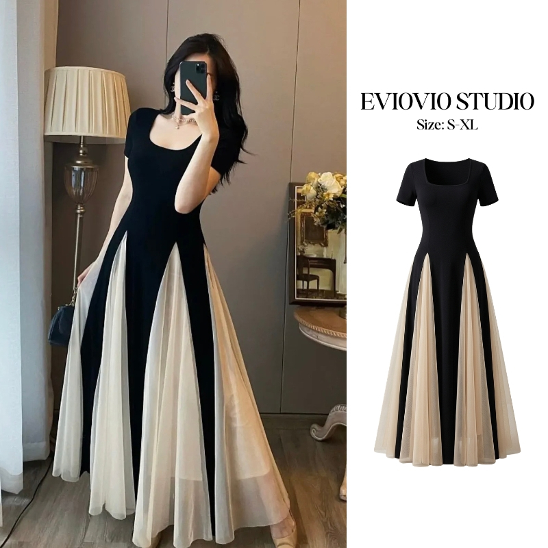 S-XXL【EVIOVIO】🌈ชุดเดรสสั้นคอปกลูกไม้ระบาย สไตล์เกาหลี กึ่งทางการ โทนสีสุภาพ คอเหลี่ยม ชุดไปทำงาน พร้อมส่งทันที🤩