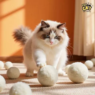 Heycat ลูกบอลแมวขนแกะ สัมผัสเนื้อนุ่มฟู ของเล่นแมว ขนาดใหญ่ 8 Cm.