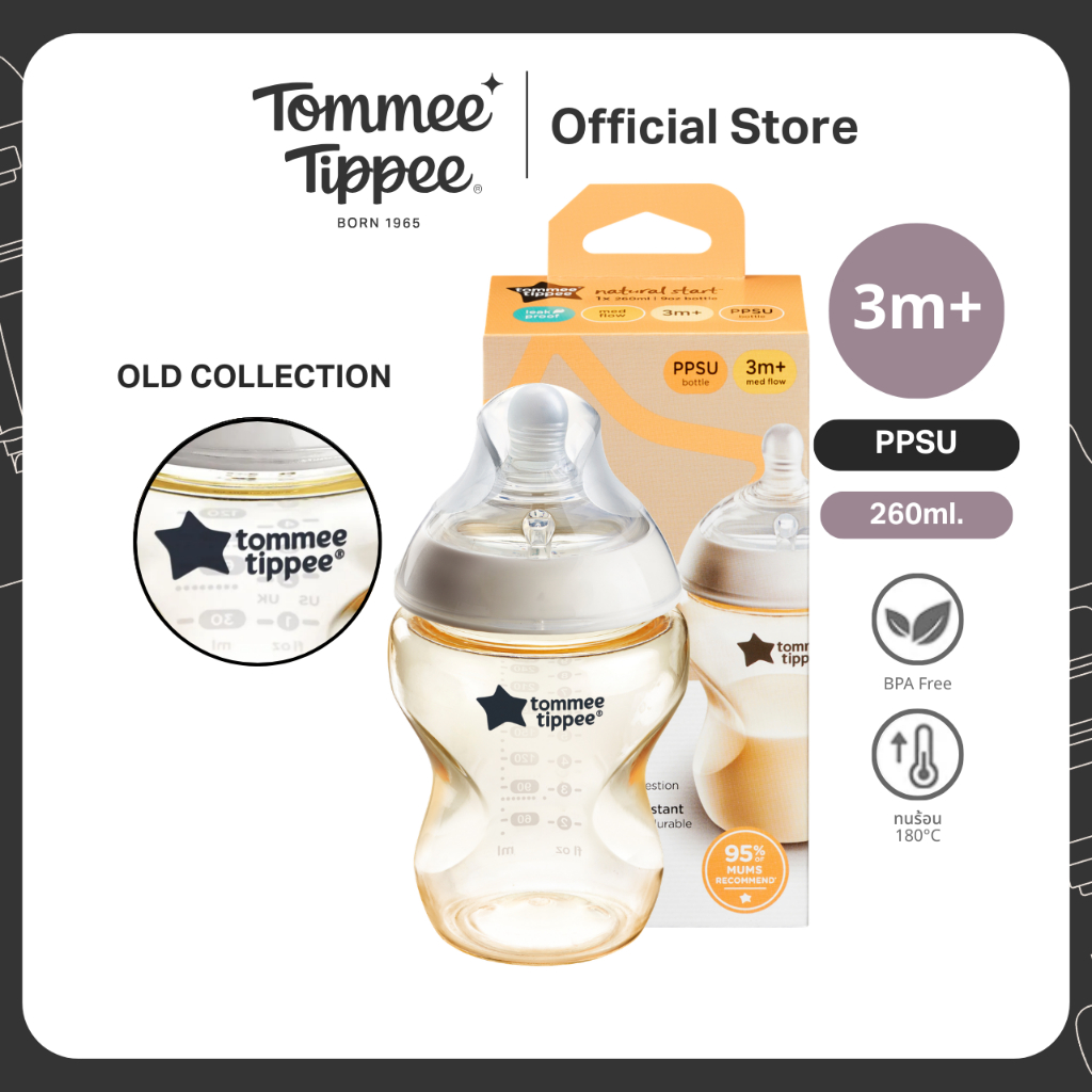 Tommee Tippee - PPSU BOTTLE 260ML W/M TEAT ขวดนม PPSU Natural start 260 มล. และจุกนม Med flow