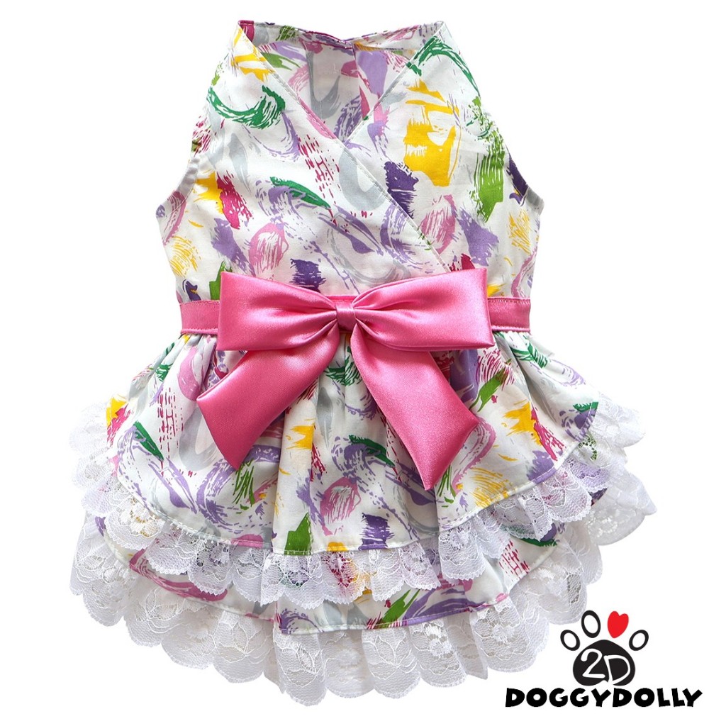 Pet clothes -Doggydolly  เสื้อผ้าแฟชั่น น้องหมาน้องแมว  สัตว์เลี้ยง ชุดกระโปรง ลายสายรุ้ง D969 ขนาดไซส์ 1-9โล