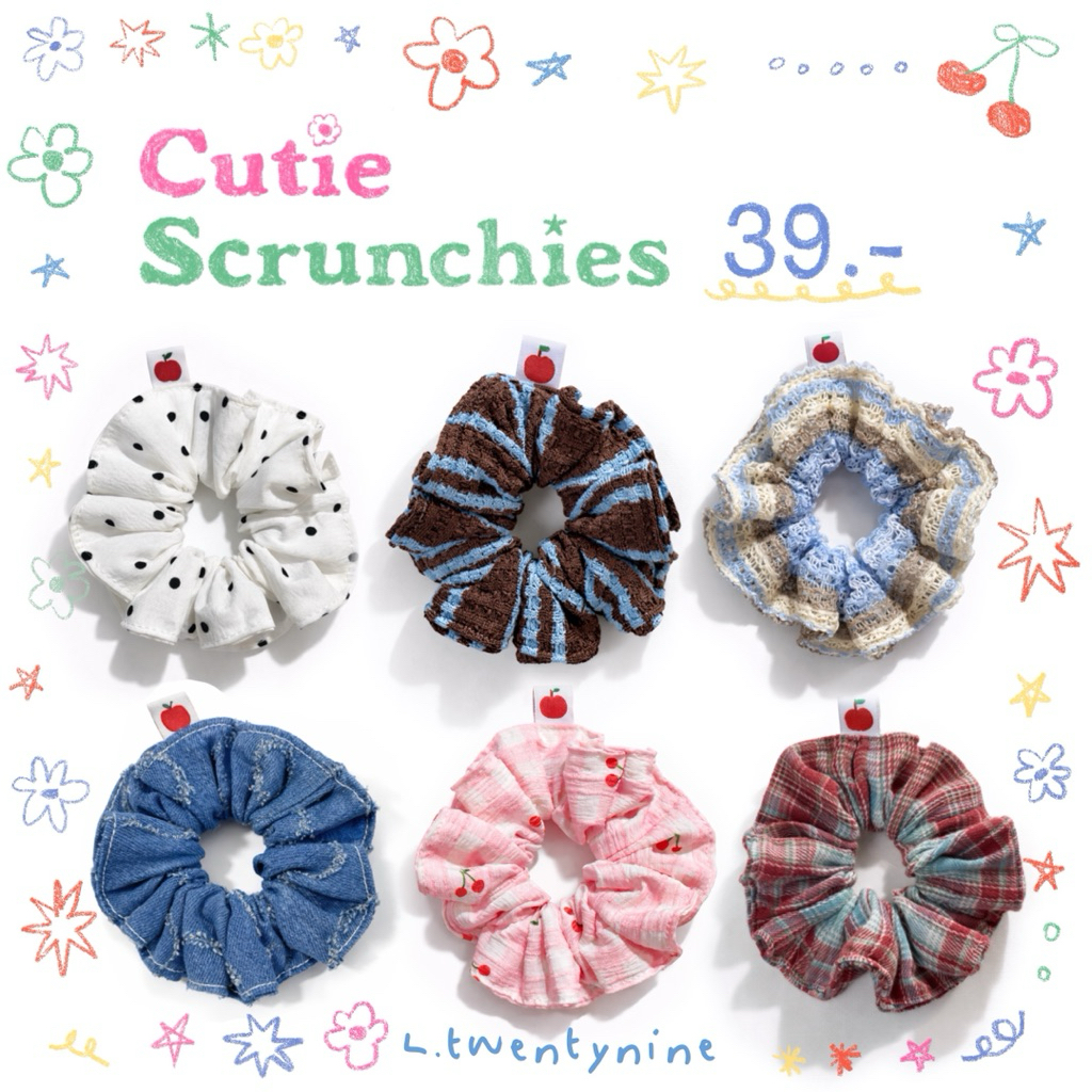 🍒Cutie scrunchies 🍎|ยางรัดผม มีลายให้เลือก57ลาย พร้อมส่ง
