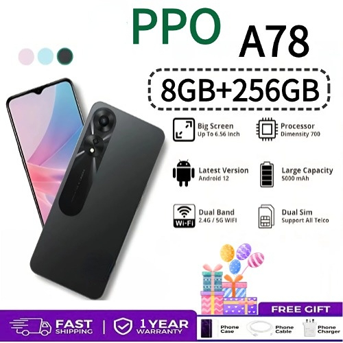 0PP0 A78 5G ขนาด 6.56 (8GB/256GB)แบตเตอรี่ขนาดใหญ่ 33W SUPERVOOC+5000mAh รับประกัน 12เดือน