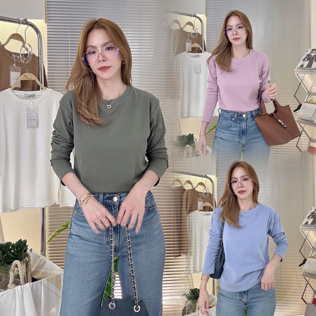 Deezyy เสื้อยืดแขนยาวคอกลมBasic ผ้าCotton Supersoftมูจิ
