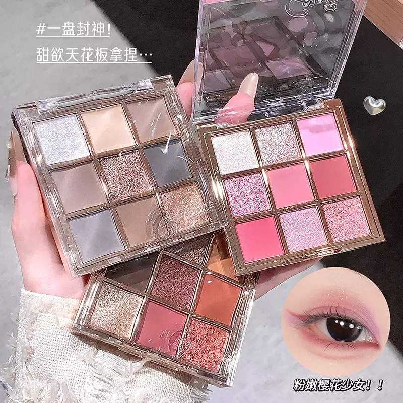 พาเลตต์อายแชโดว์ 9 สี ทั้งแบบเนื้อแมตต์ เนื้อชิมเมอร์ และเนื้อมุก สไตล์เกาหลี ใช้งานง่าย เหมาะสำหรับแต่งหน้าโทนสีอ่อน