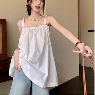 เสื้อกล้ามสายเดี่ยวสีเรียบ สไตล์ฝรั่งเศส แขนกุด ใส่เที่ยวทะเล เปิดหลัง