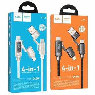 สายชาร์จและถ่ายโอนข้อมูล 4in1 HOCO U152 พร้อมหน้าจอดิจิทัล ชาร์จเร็ว ส่งข้อมูลเสถียร ทนทาน ไม่หักงอง่าย