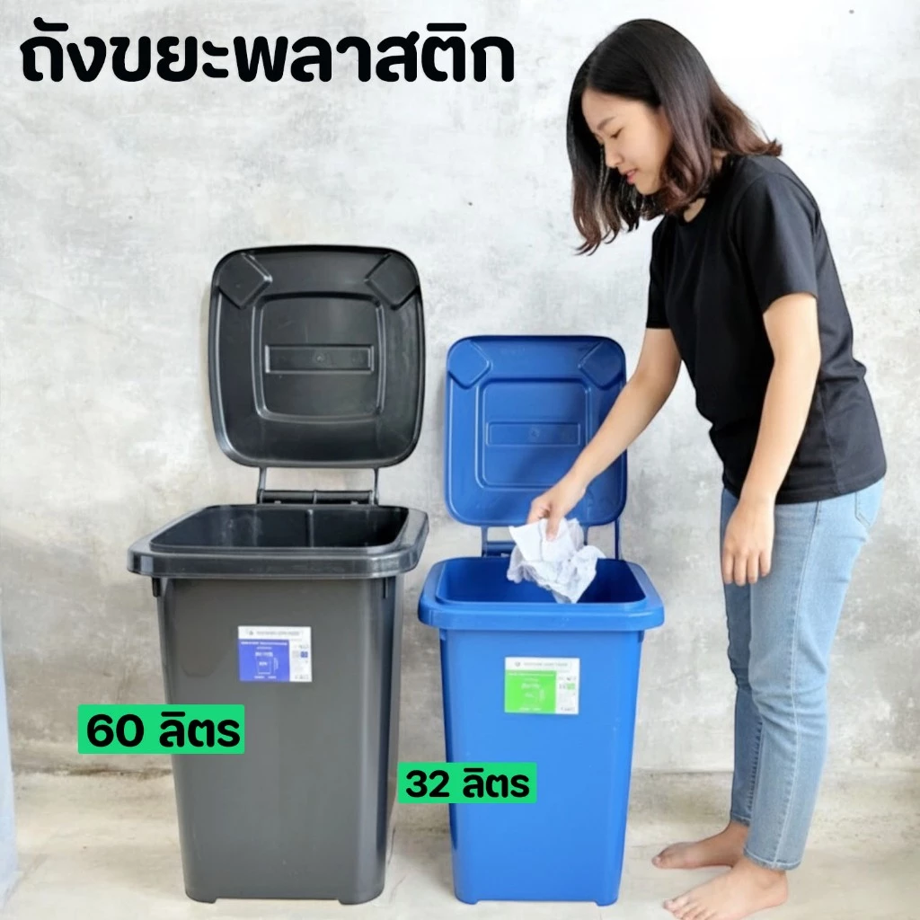 ถังขยะใบใหญ่ ขนาด 60 ลิตร และ 32 ลิตร ถังขยะกทม. ถังขยะมีฝา
