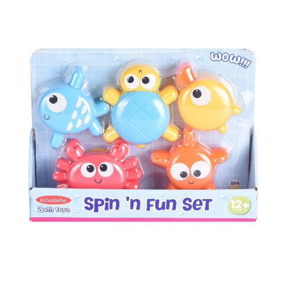 Wel-B Infunbebe Spin 'n Fun Set (ของเล่นหมุน ปูปลา) - ของเล่นเด็ก 5 ชิ้น ติดผนัง สำหรับเด็กเล็ก หมุนได้