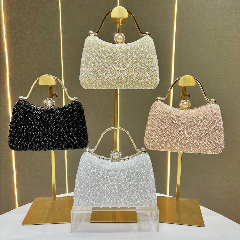 กระเป๋าออกงานราตรีสไตส์หรูหรา รุ่น bead พร้อมสายสะพาย ใช้งานเเบบถือเเละครอสบอดี้ปักไข่มุกเม็ดเล็กๆ