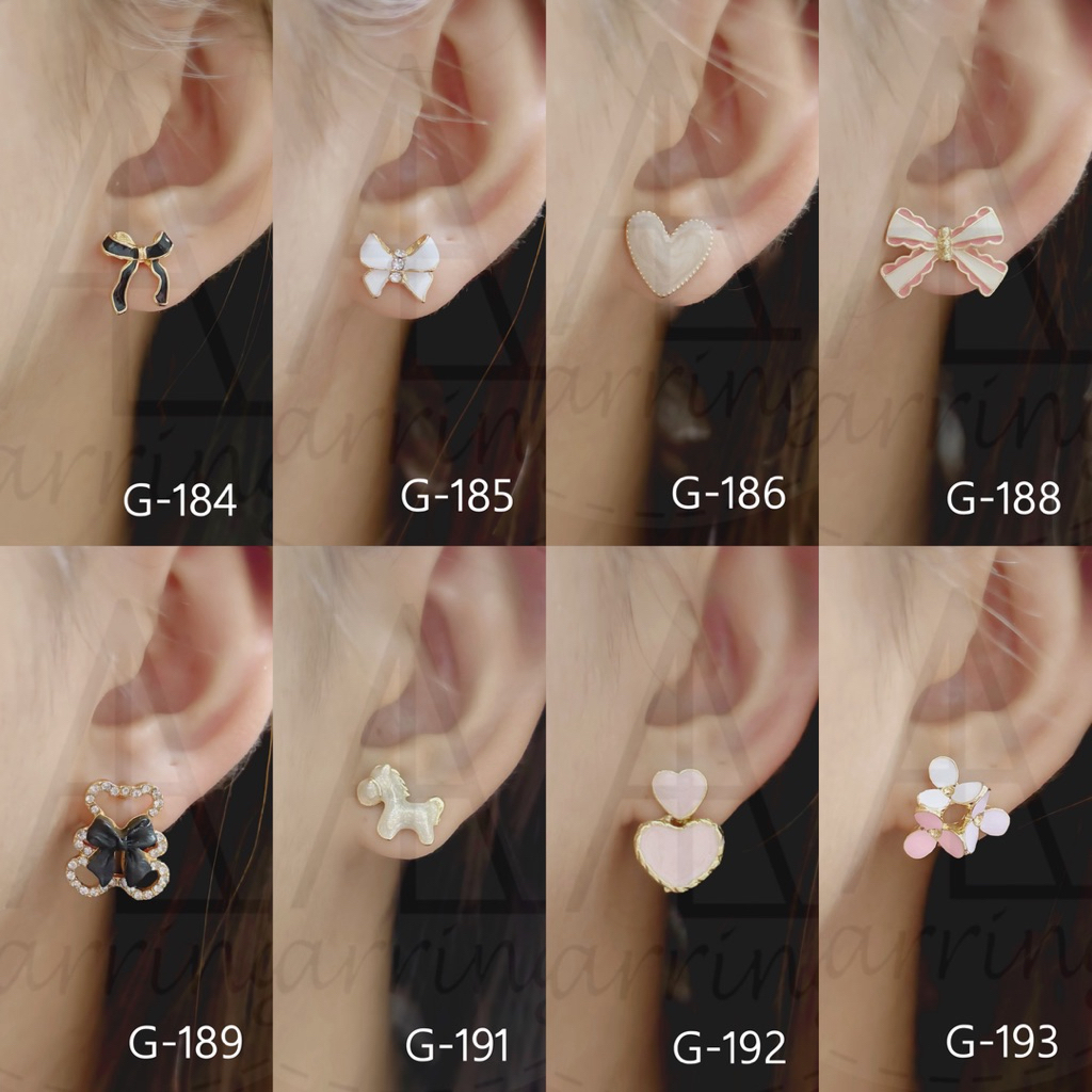 [G12] ต่างหูมินิมอลงานเพ้นท์สีลายน่ารักๆตัวเรือนสีทอง มีหลายแบบเลื่อนดูด้านใน ราคาต่อ1คู่ พร้อมส่งจากไทย