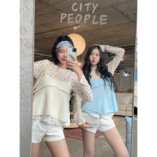 -𝐂𝐡𝐢𝐯𝐚- | เซ็ต 2 ชิ้น เสื้อสายเดี่ยวไหมพรม+เสื้อแขนยาวซีทรูชายระบาย
