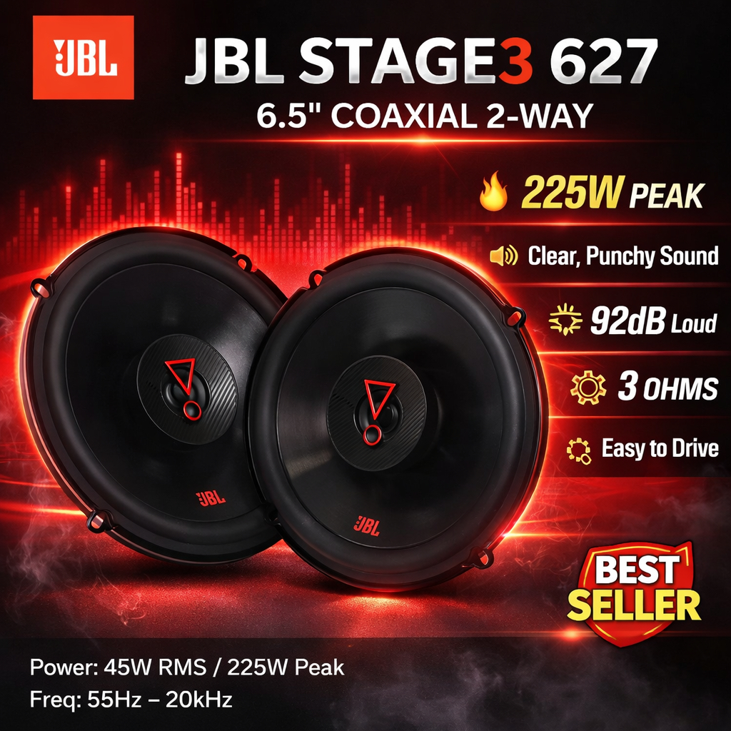 JBL รุ่น STAGE3 627F ลำโพงแกนร่วม6.5นิ้ว ลำโพงแกนร่วม 2ทาง กำลังขับ45วัตต์ เสียงแหลมในตัว 1คู่