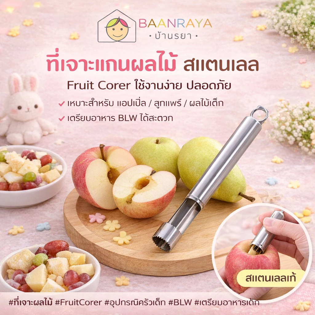 ที่เจาะแกนผลไม้ สแตนเลส Fruit Corer คว้านผลไม้ได้หลากหลาย 0.8-2 cm Baan Raya